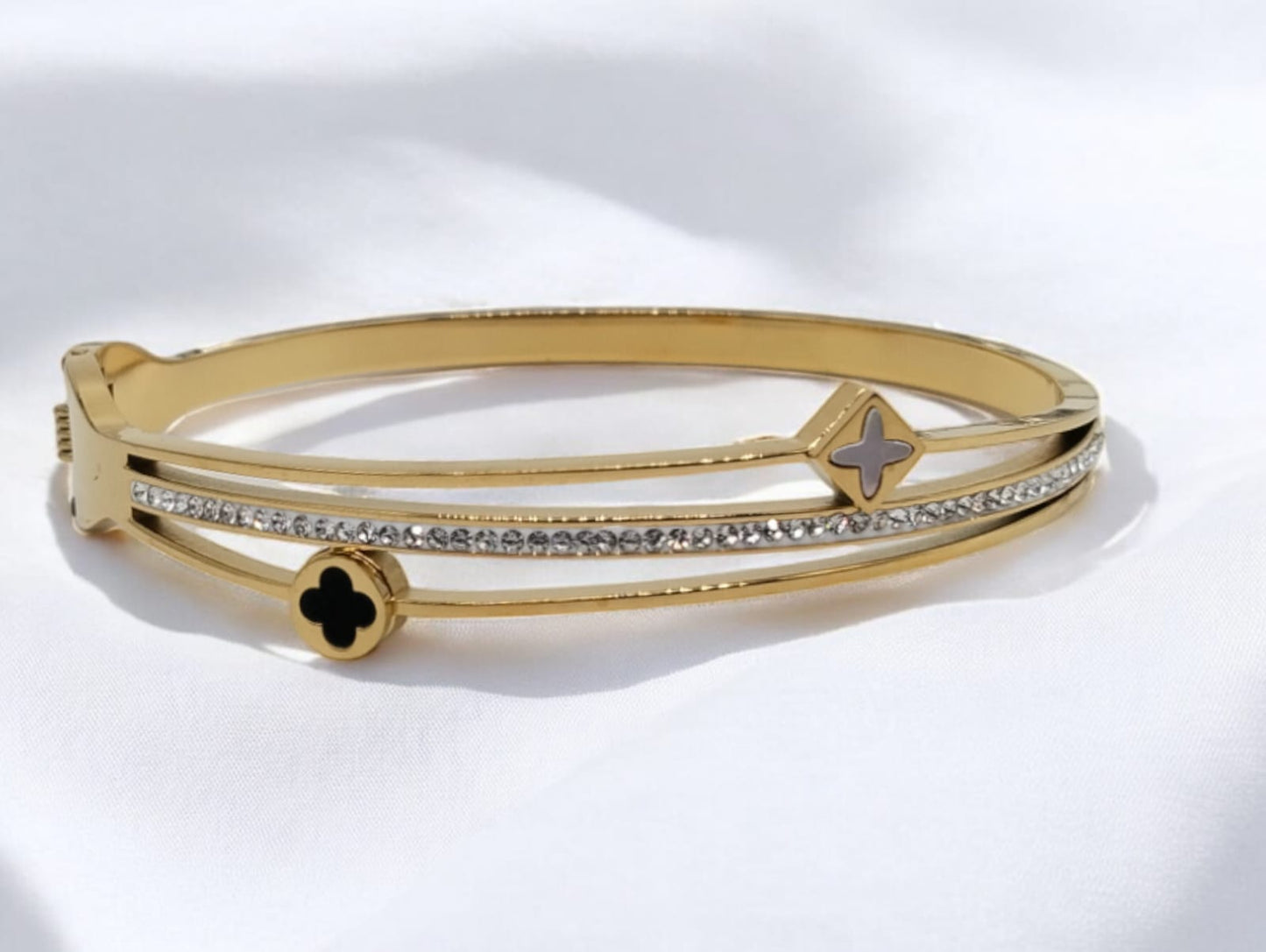 Aura Stelle stone studded gold plated bangle bracelet