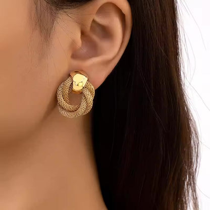 Vintage Metallic Twisted Weaving Round Circle Dangle Earrings