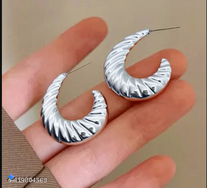 Chunky Italian Textured Half Moon Hoops