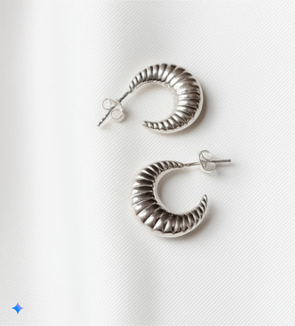Chunky Italian Textured Half Moon Hoops